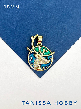 Подвеска северный олень 18мм, эмаль, позолота, Ю633