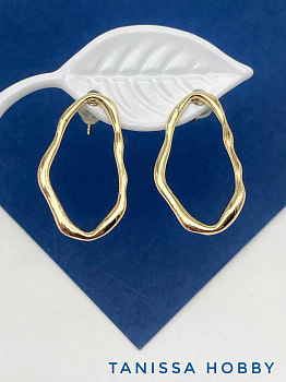 Швензы пусеты мятый овал 24х14мм, позолота, Е912