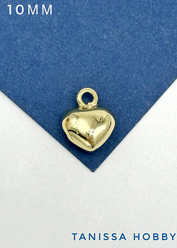 Подвеска сердце металлопластик, 10мм, позолота, С111