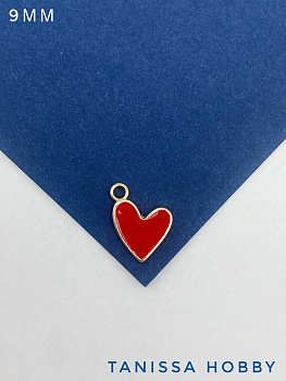 Подвеска сердце, 9мм, красная эмаль, позолота, Ю710