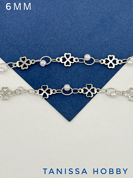 Цепочка якорная клевер 6мм, 50см, родий, СН043