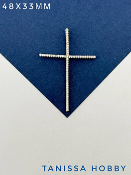 Подвеска крест большой с фианитами, 48х33мм, родий, С021