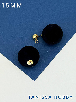 Заглушки для пусет, джекеты, 15мм, черный бархат, позолота, Е417