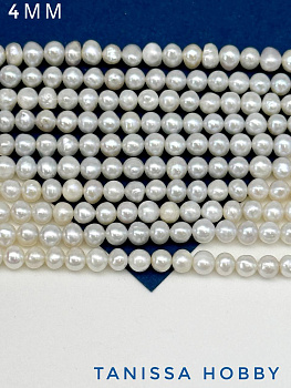 Жемчуг натуральный культивированный, круглый, 4мм, А, нить, Ж090