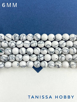 Говлит белый, имитация бирюзы, бусины круглые 6мм, нить, Б218