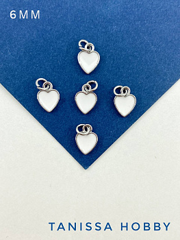 Подвеска сердце белая эмаль, родий, 5шт, ОПТ036