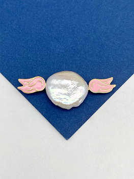 Крылья для вклейки, розовая эмаль, 12х7мм, ПАРА, позолота, В123