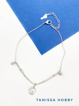 Анклет с месяцем - браслет на ногу, родий, У018