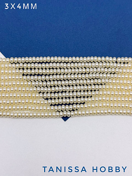Жемчуг Майорка, кукуруза, шампань, 3х4мм, нить, МА169