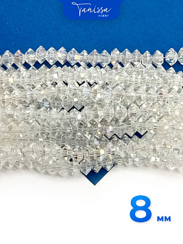 Хрусталь Биконус, плоский, прозрачный АВ, 8мм, нить, Х353