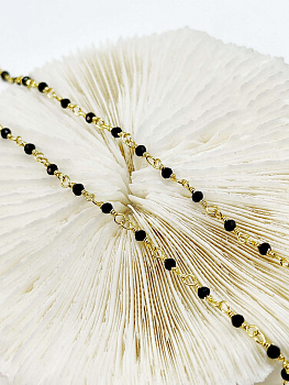 Цепочка тонкая с хрустальными черными ронделями, 50см, позолота, СН105