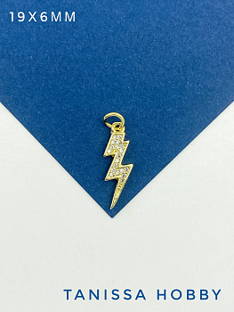 Подвеска молния с фианитами, 19х6мм, позолота, Ю536