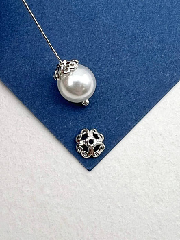 Шапочка для бусин ажурная 6мм, родий, ШТУКА, РА126