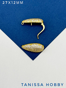 Карабин застежка с фианитами, 27х12мм, позолота, К606