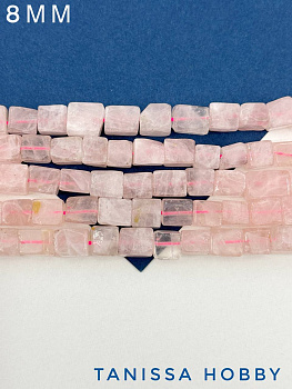 Розовый кварц бусины куб квадрат, 8мм, 1/2 нити, Б056