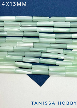 Перламутр бусины трубочки, мятный, 13мм, 1/2 нити, ПМ035