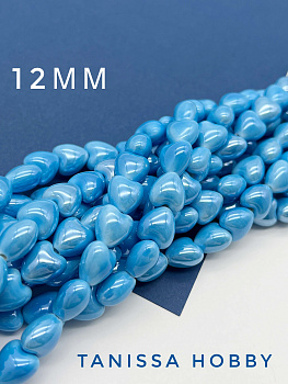 Бусина голубая фарфоровое сердце, керамика, 12мм, Категория В, ШТУКА, П145