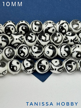 Бусина фарфоровая, 10мм, Инь-Янь, черный, штука, П060