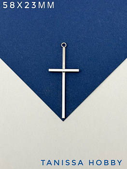 Подвеска крест большой, 58х23мм, родий, С019