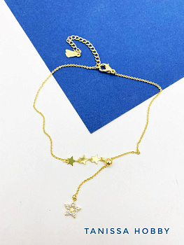 Анклет со звездами - браслет на ногу, позолота, У073