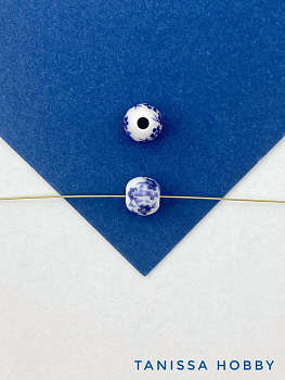 Бусина фарфоровая, керамика, 6мм, круглая, синий, гжель, штука, П293