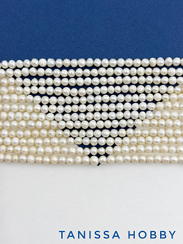 Жемчуг натуральный культивированный, круглый яйцо, 5мм, АВ, нить, Ж079