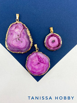 Подвеска друза агата, фуксия фиолетовый, позолота, Б303