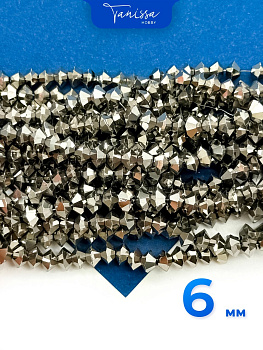 Хрусталь Биконус, плоский, гематит, 6мм, нить, Х345