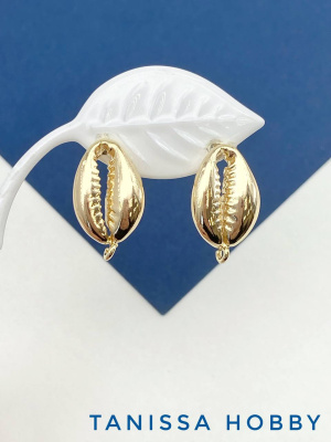 Швензы пусеты ракушка каури, позолота, Е604