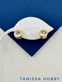 Швензы пусеты фианит 6мм, позолота, Е421