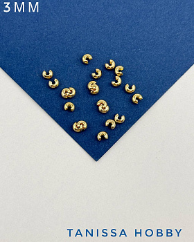 Зажимная укрывная бусина 3мм, позолота, 20шт, ОПТ055