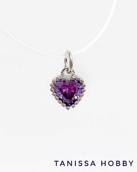 Подвеска сердце 7мм, сиреневый фианит, родий, Р909