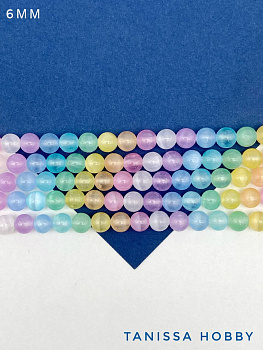 Кошачий глаз селенит бусины круглые 6мм, цветной микс, 1/2 нити, Б208