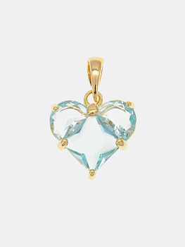 Подвеска сердце фианит голубой 14мм, позолота, Ю312