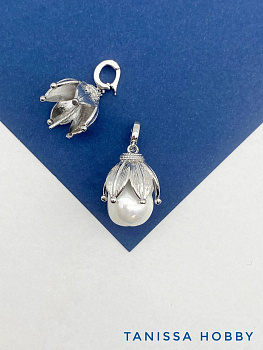 Бейл разъемный 8х7мм для вклейки, цветок 14мм, родий, В402