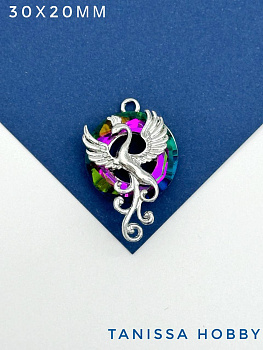 Подвеска птица Феникс, рондель Vitral medium, родий, Д145