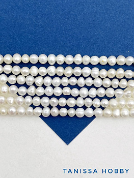 Жемчуг натуральный культивированный, круглый, яйцо 4мм, 4х5мм, АВ, нить, Ж185