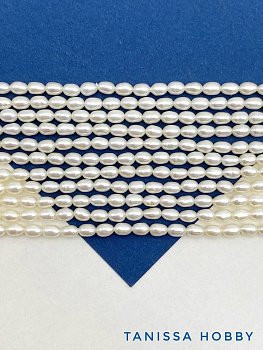 Жемчуг натуральный культивированный рис, 5мм, АА, нить, Ж086