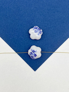 Бусина фарфоровая, керамика, 14мм, цветок, синий, штука, П255