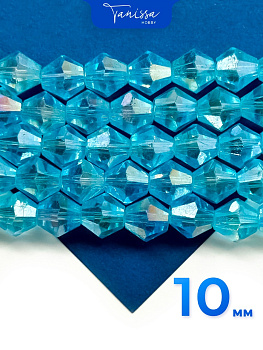 Хрусталь Биконусы 10мм, голубой АВ, категория В, нить, Х170