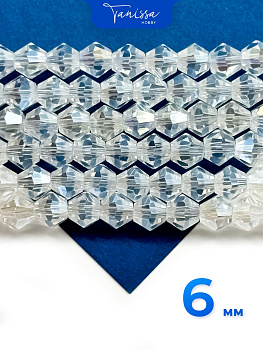 Хрусталь Биконусы 6мм, прозрачный АВ, нить, Х164