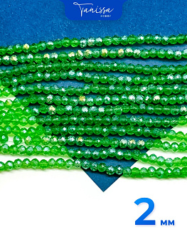 Хрусталь Рондели 2мм, зеленый травяной АВ, нить. Х095