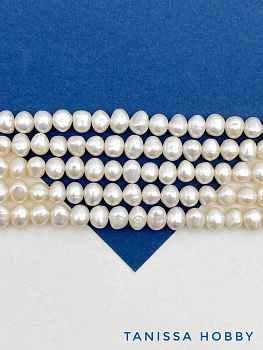 Жемчуг натуральный культивированный, яйцо 5-6мм, А, нить, Ж169