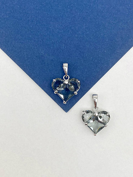 Подвеска сердце фианит серый 14мм, родий, Ю926