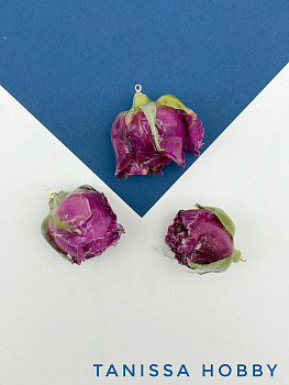 Подвеска цветок, бутон, роза в смоле, цикламен большой, позолота, ЦВ001