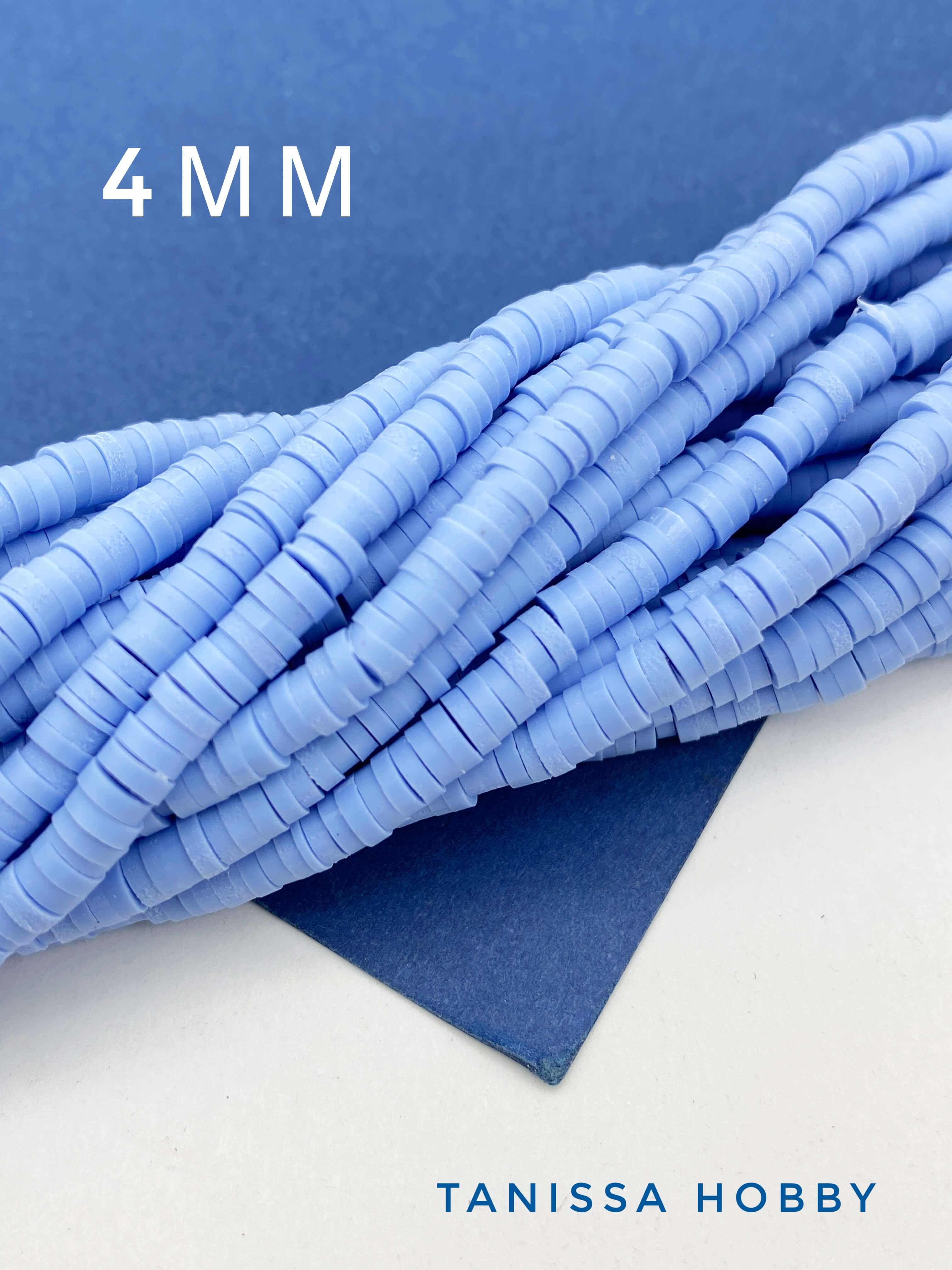 Каучук пластик голубой бусины 4мм, нить, П129