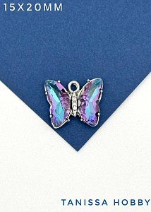 Подвеска бабочка, кристалл Vitral light, родий, Д155