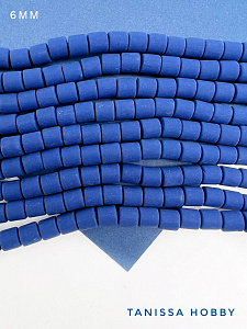 Каучук пластик бочонок синий бусины 6мм, нить, П187