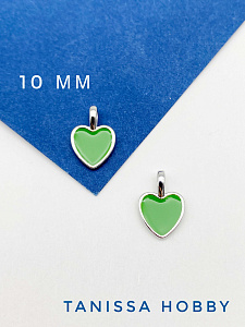 Подвеска кулон сердце зеленая эмаль, родий, Д803