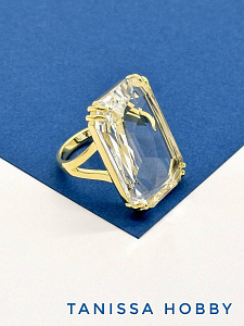 Кольцо безразмерное, кристалл 26х19мм, позолота, У091